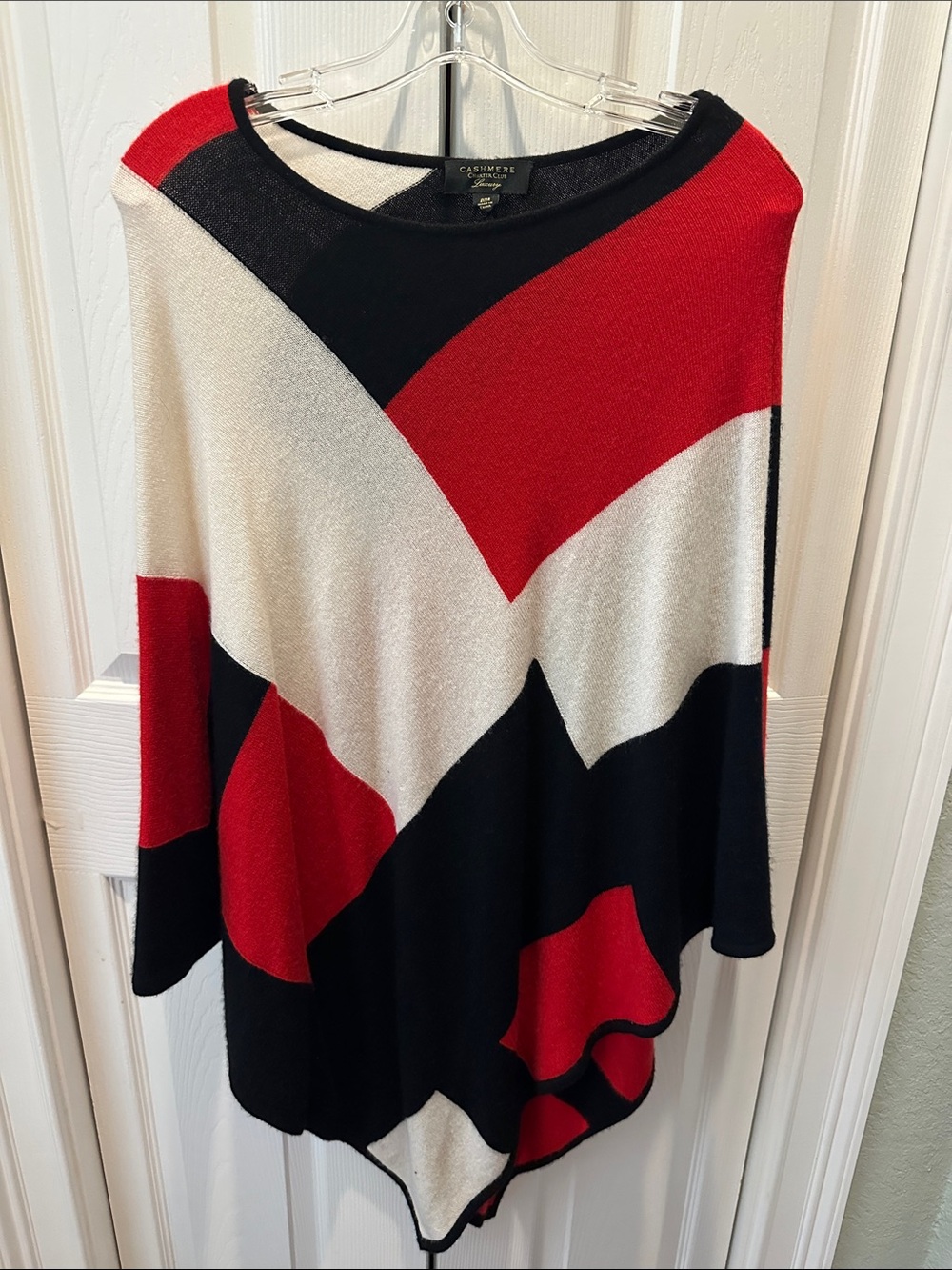 Charter Club Red, Black & Cream Graphic Poncho Sweater